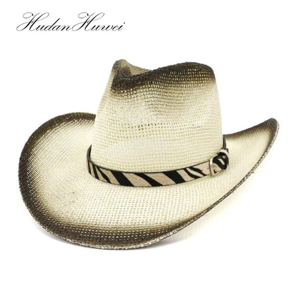 

cloches fashion black paint spraying western cowboy paper straw hats for men women wide brim beach sunshade cap panama sombrero sunhat