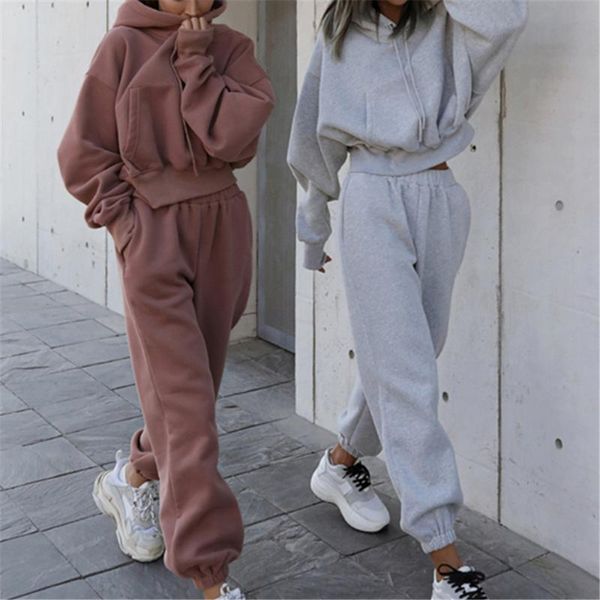 

women's two piece pants autumn winter hooded sweatshirt long suit tracksuit women pieces set outfits sports hoodies pullover sweatpants, White