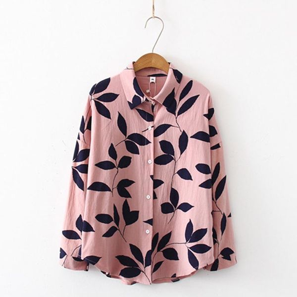 

women's blouses & shirts retro chic printed leaf autumn shirt women long sleeve loose casual single button 2021 spring korean clothes l, White