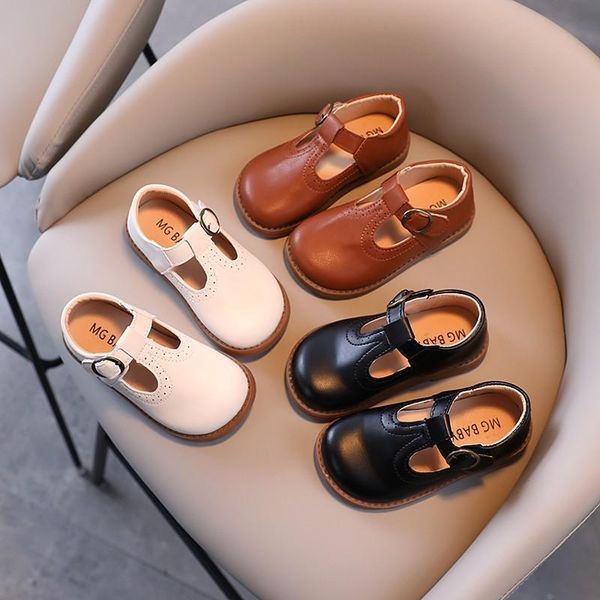 

flat shoes 2021 girls british style leather spring and autumn baby toddler soft bottom princess, Black;grey