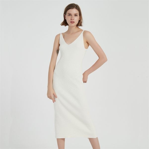 

sweater dress sleeveless women slim dress solid color casual knit strap 210430, Black;gray