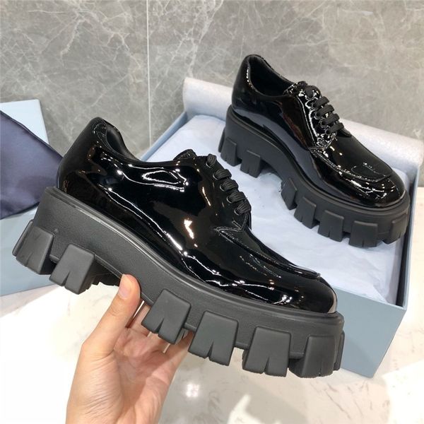 

mona wen's same patent leather british style small shoes women's autumn thick soled raised muffin gear bag short boots outlets, Black