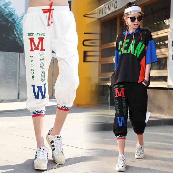

women's summer wave hip hop casual legged capris loose wide leg harem pants, Black