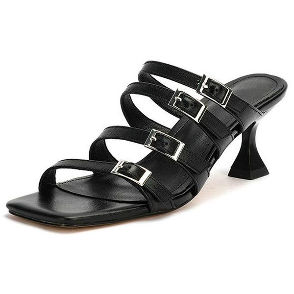 

sandals soft cow leather women for ladies cool arrival slippers high heels pumps 2021 party dancing shoes woman, Black
