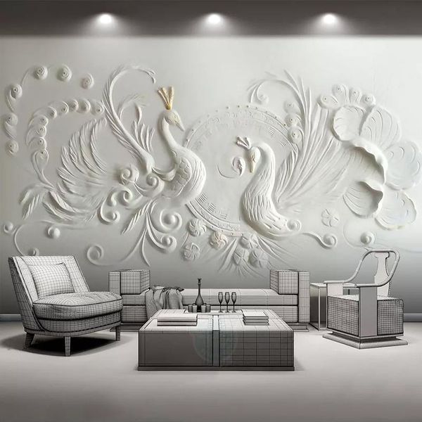 

wallpapers dropship 3d relief peacock po murals wallpaper modern simple bedroom backdrop wall painting home decor papel de parede 3 d