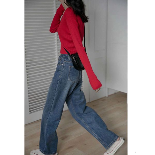 

autumn and winter high waist loose washed casual wide leg pants, Blue