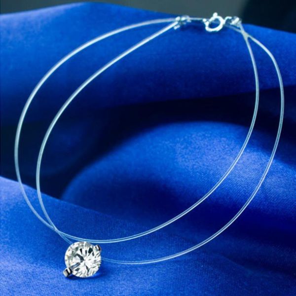 

korean fashion jewelry zircon necklace transparent fishing line simple pendant colorful female elegant chokers, Golden;silver