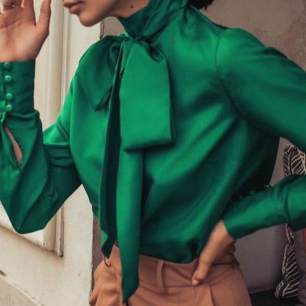 

shirt women's blouses long sleeve with butterfly collar office ladies work elegant female bluwear fashion 2021 spring dqhk, White