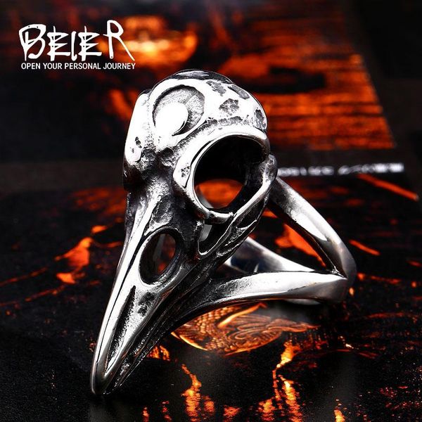

cluster rings beier store 316l stainless steel viking crow skull ring classic punk animal jewelry llbr8-199r, Golden;silver
