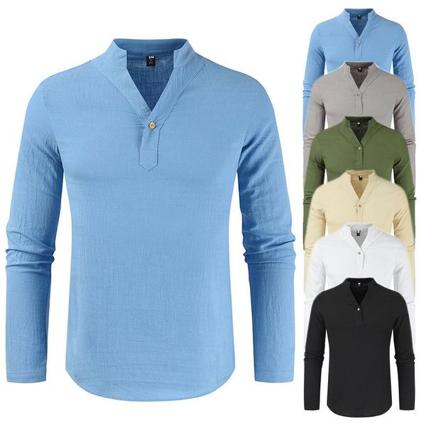 

men's dress shirts spring autumn european size youth v-neck solid color casual loose thin long-sleeved shirt oversized button up, White;black