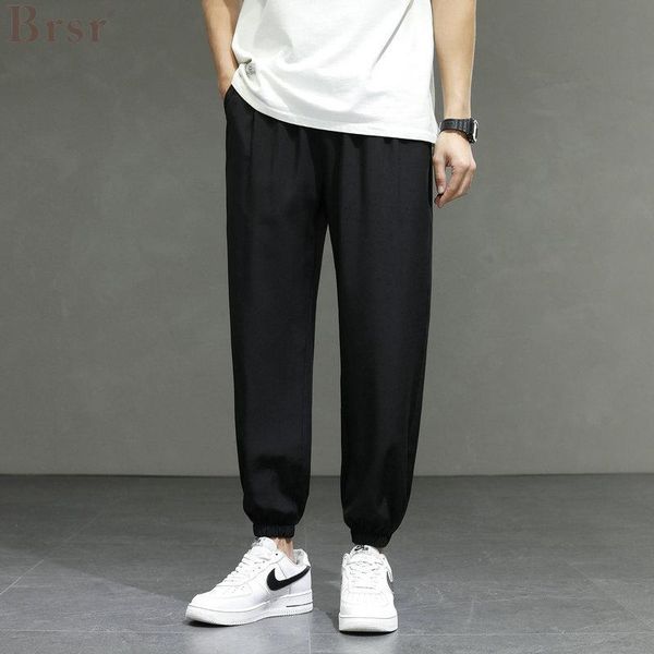 

men's pants summer thin sports casual ice silk fashion nine point wide legged long streetwear pantalones hombre pantalon homme, Black