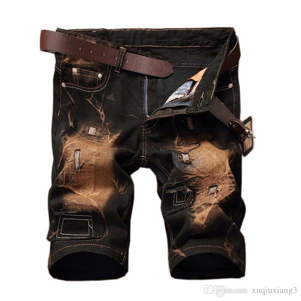 

qnpqyx 28-42 selling summer casual thin short homme de marque korean youth mens denim shorts elasticity distressed skinny jeans men, Blue