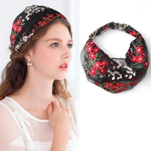 

women embroidered headband summer vintage style ultra-thin floral flexible hair accessories@881