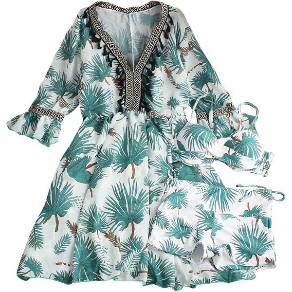 

ladies printed high waist retro swim three piece bikini set swimwear with cover up women skirt bathing suit swimsuit women's, White;black