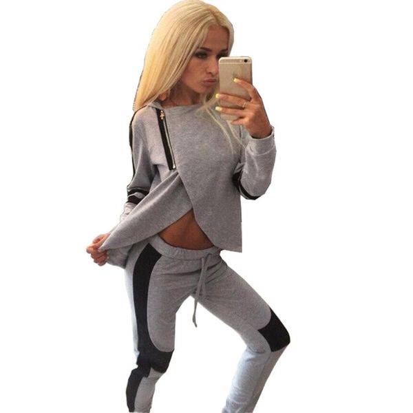 

women's jumpsuits & rompers 2021 autumn women tracksuits suits fashion patchwork zipper hoodies long sleeve sweatshirts plus size casua, Black;white