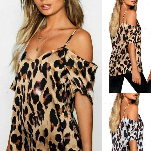

women blouses leopard print short sleeve off shoulder party club blouse ladies summer casual female clothes t5p, White