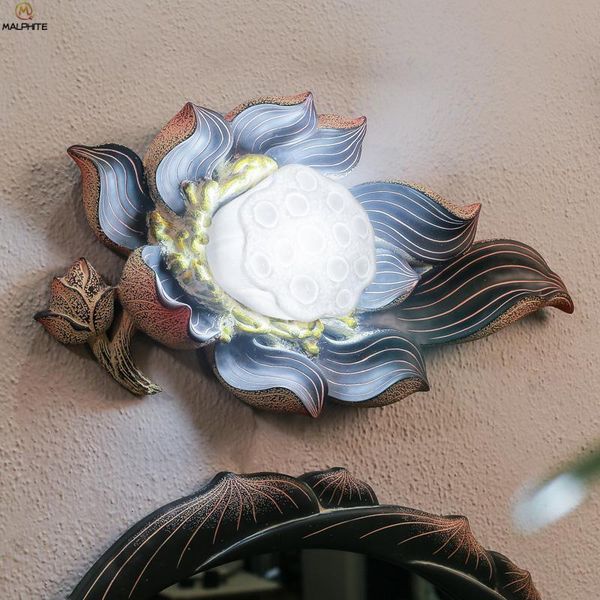 

wall lamp chinese lotus mirror light bathroom vanity waterproof root resin indoor lighting luminaire