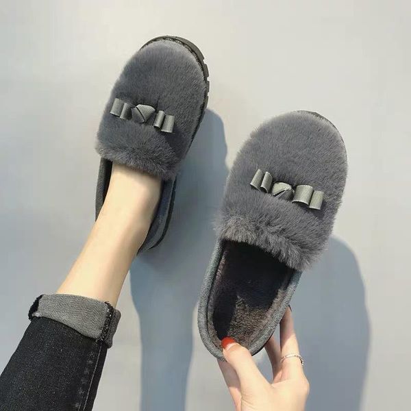 

winter cotton slippers women's indoor home warm shoes bag heel plush three color lady, Black