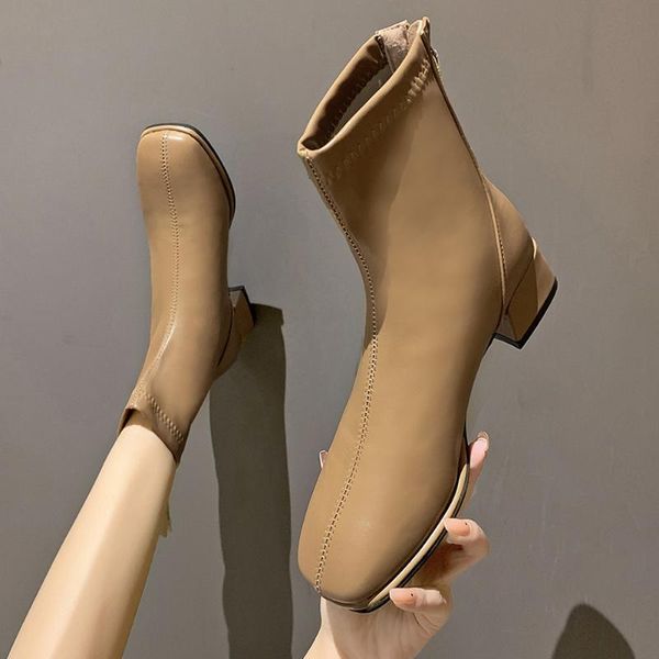 

boots beige winter ladies shoes zipper luxury designer low heel bare 2021 fashion trend, Black