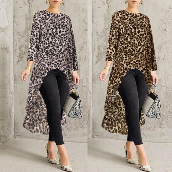

women's blouses & shirts plus size fashion high low leopard blouse shirt loose casual autumn winter ladies female women long sleeve bl, White