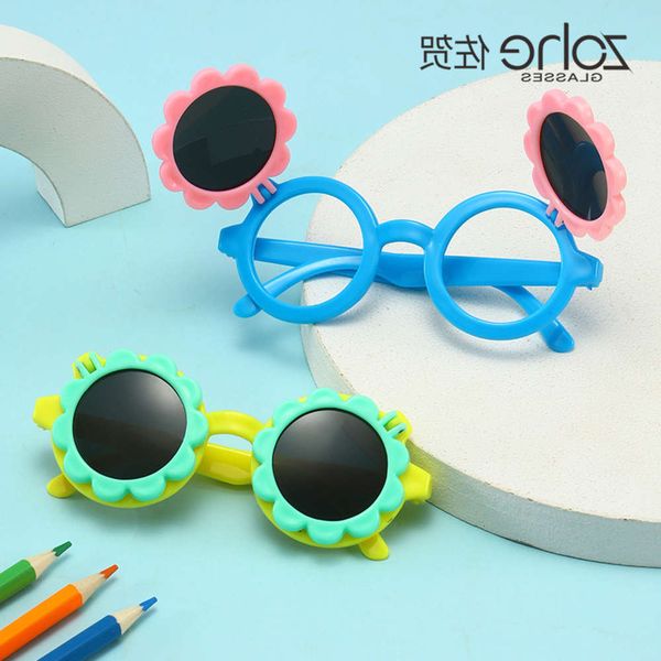 

2021 fashion kids sunglasses sunflower cute cartoon flip, Blue