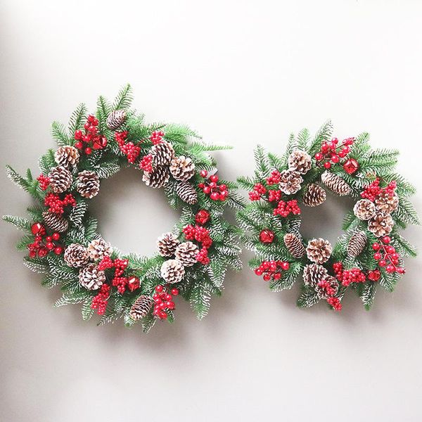 

40cm/50cm elegant hanging christmas wreath white pine flower fruit garland xmas ornaments artificial window door decoration decorative flowe