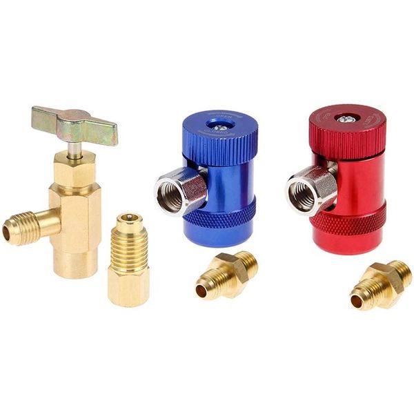 

pneumatic tools r1234yf self-sealing can tap with r134a tank adapter and r1234 quick couplers, for a/c refrigerants mainfold gauge set