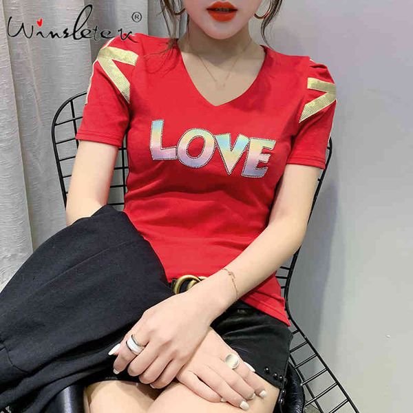 

women's t-shirt summer korean clothes t-shirt fashion letter diamonds women cotton ropa mujer short sleeve bottoming shi, White