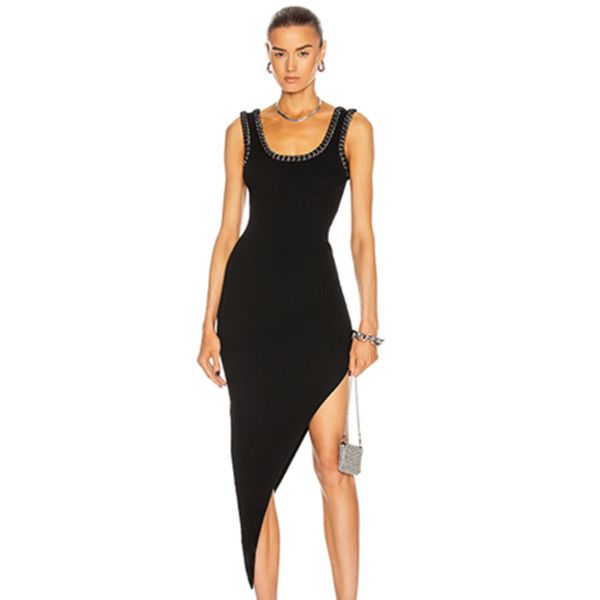 

dresses vero sinly women spring fashion sleeveless o neck tank chian black bodycon bandage 2021 elegant evening party, Black;gray