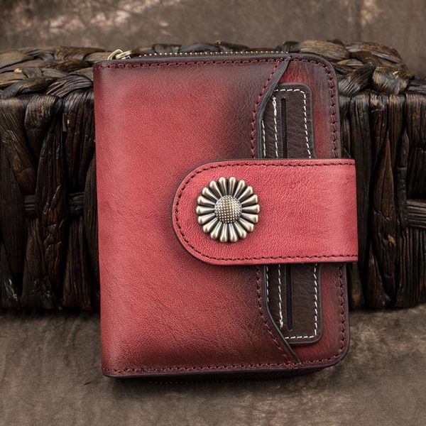 

leather women wallet genuine ladies short coin purse 2 folds green pink for woman female wallets, Red;black