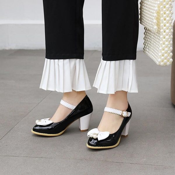 

dress shoes pumps spring autumn round head high heels single sweet mixed color butterfly knot women's 7cm size 34-48, Black