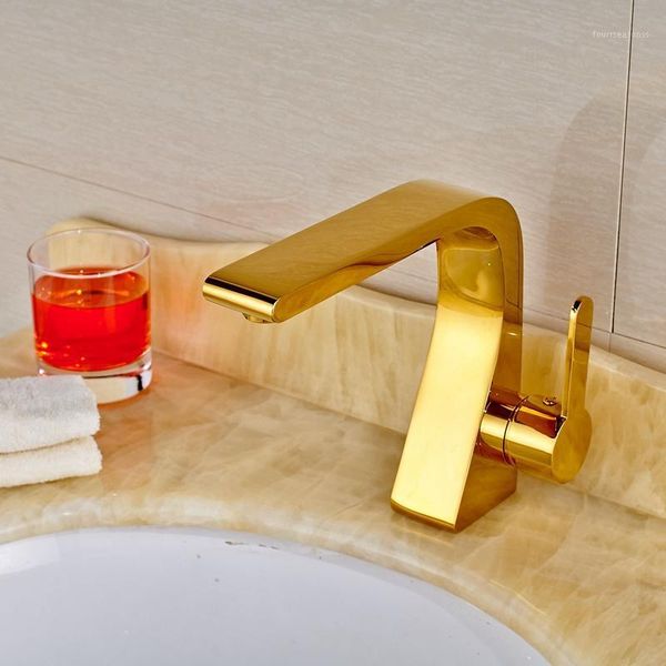 

bathroom sink faucets deck mounted soild brass vanity golden polish faucet mixer single hole1