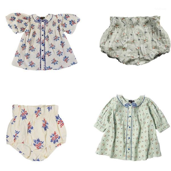 

clothing sets 2021 bd spring summer kids clothes girls floral blouse baby pp shorts vintage style children's outfits1, White