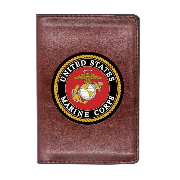 

card holders classic marine corps passport cover holder id case travel leather wallet, Brown;gray