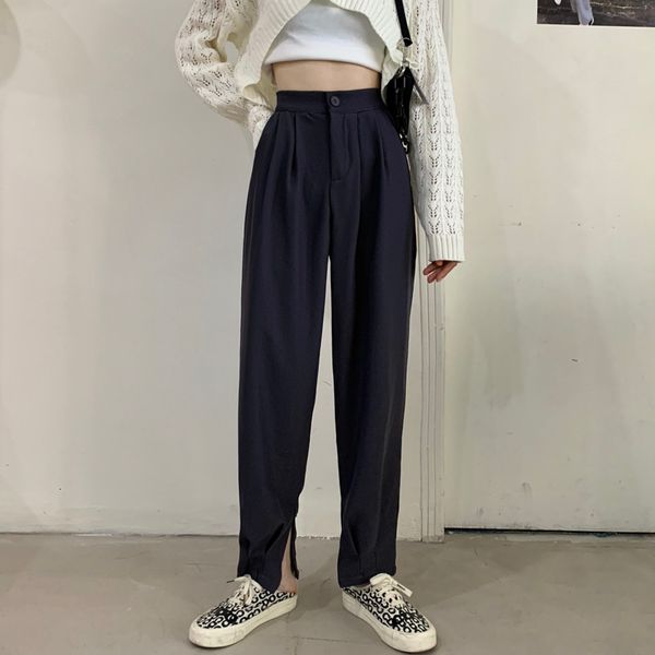 

women's pants & capris hzirip thin upper waist casual elegant female loose-fitting more size in straight line women's solid pants, Black;white