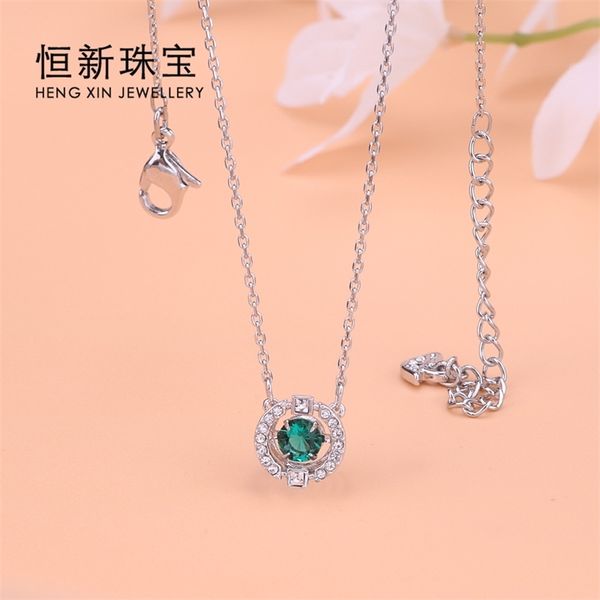 

swarovski seiko 1:1 crystal color diamond green heart clavicle necklace, Black