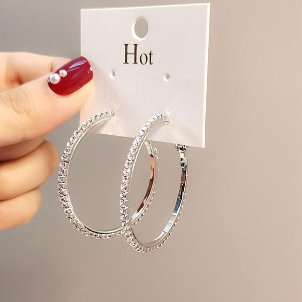

hoop & huggie trend oversize circle clip on earrings for women girl geometric crystal round non pierced ear clips brincos party jewelry, Golden;silver