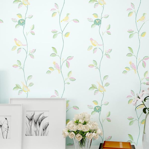 

wallpapers pastoral romantic modern pink wallpaper 3d flower and birds po for living room tv background warm bedding