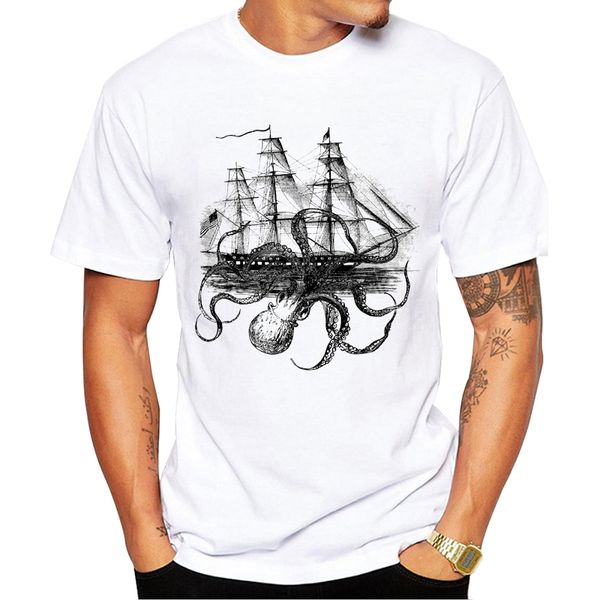 

TEEHUB Hipster Tops Fashion Octoship Design Men T-Shirt Funny Octopus Ship Printed Tshirts Short Sleeve Tee, Mainly pictures