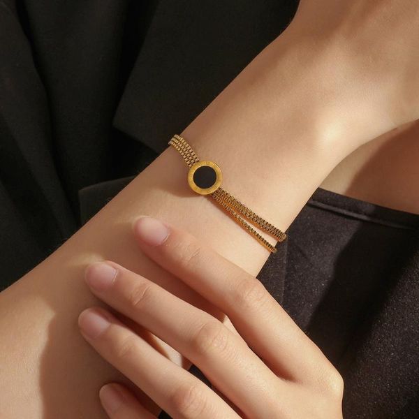 

charm bracelets stainless steel charms bracelet for women retro roman digital black drop oil dial gold chain fashion jewelry gift, Golden;silver