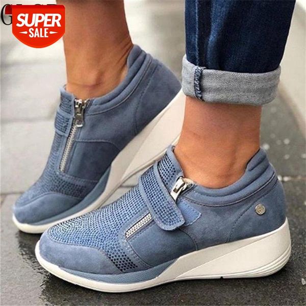 

women spring crystal sneakers women's wedge platform hook loop ladies zip casual woman vulcanized comfort female fashion 35-43 #qm2f