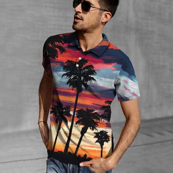 

men's polos seaside travel coconut tree shirt and women's short sleeve summer breathable cool hip hop top, White;black