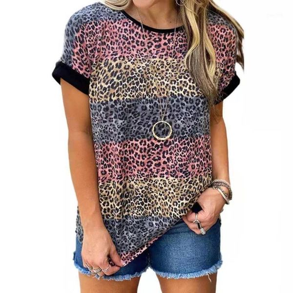 

women's t-shirt 2021 summer t shirts women gradient leopard print casual short sleeve o-neck street tee fashion lady plus size 5xl, White