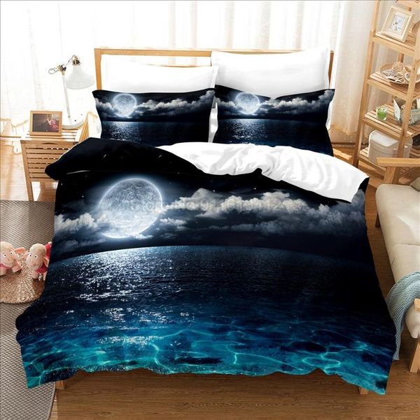 

bedding sets sea moon set single twin full  king size duvet cover with pillowcase children bedroom quilt home decor