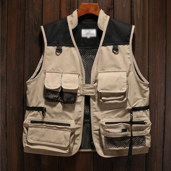 

men's vests exquisite casual cardigan pography volunteer outdoor vest safari style multi-pocket multi-functional m-3xl, Black;white