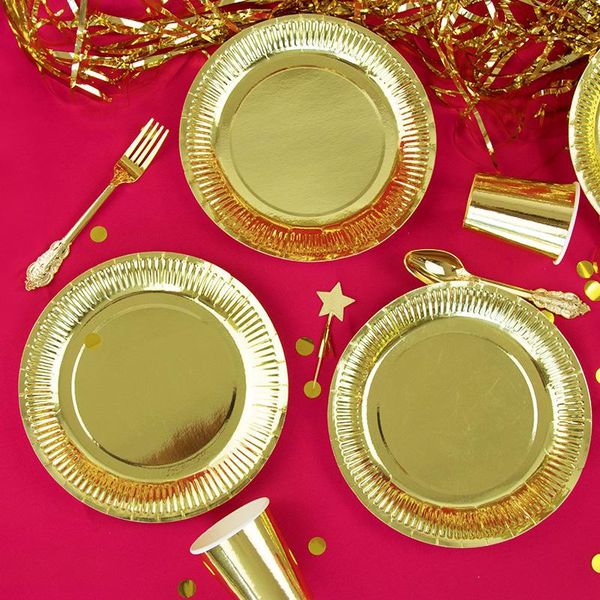 

32pcs 6guests gold/silver disposable tableware sets paper plates cups napkins wedding birthday party anniversary decration eco dinnerware