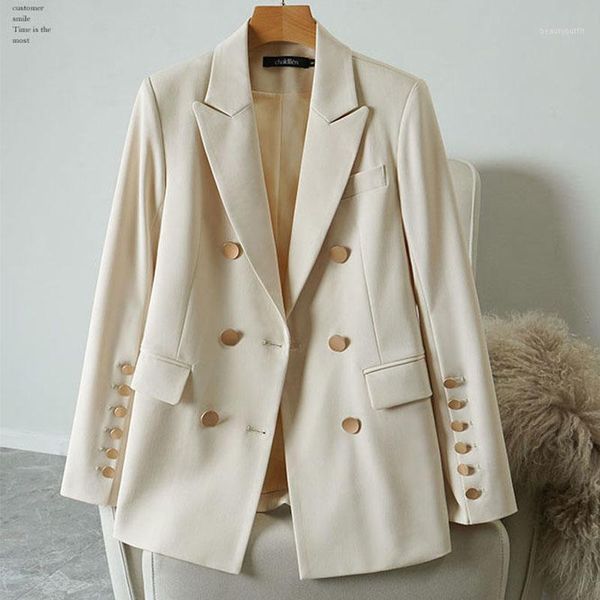 

women's suits & blazers double-breasted blazer streetwear autumn slim long-sleeved lady suit outwear black casual female coat 6181011, White;black