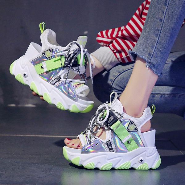 

sandals hollow dad women 2021 summer slope heel thick-soled muffin inside the height of roman high-gang fairy shoes 9cm, Black