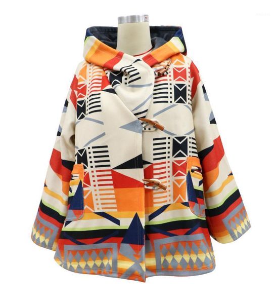 

women's wool & blends 2021 european and american fall/winter long-sleeved hooded coat printed woolen british style loose plush, Black