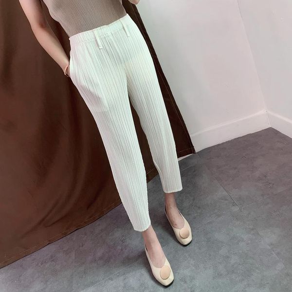 

women's pants & capris miyake pleated casual trousers loose solid harem elastic waist white ankle-length summer pencil, Black;white